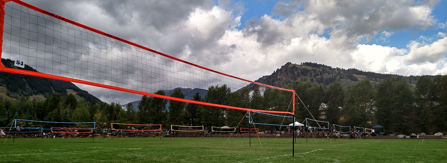 Official volleyball nets, boundaries, and sand adapters Park and Sun