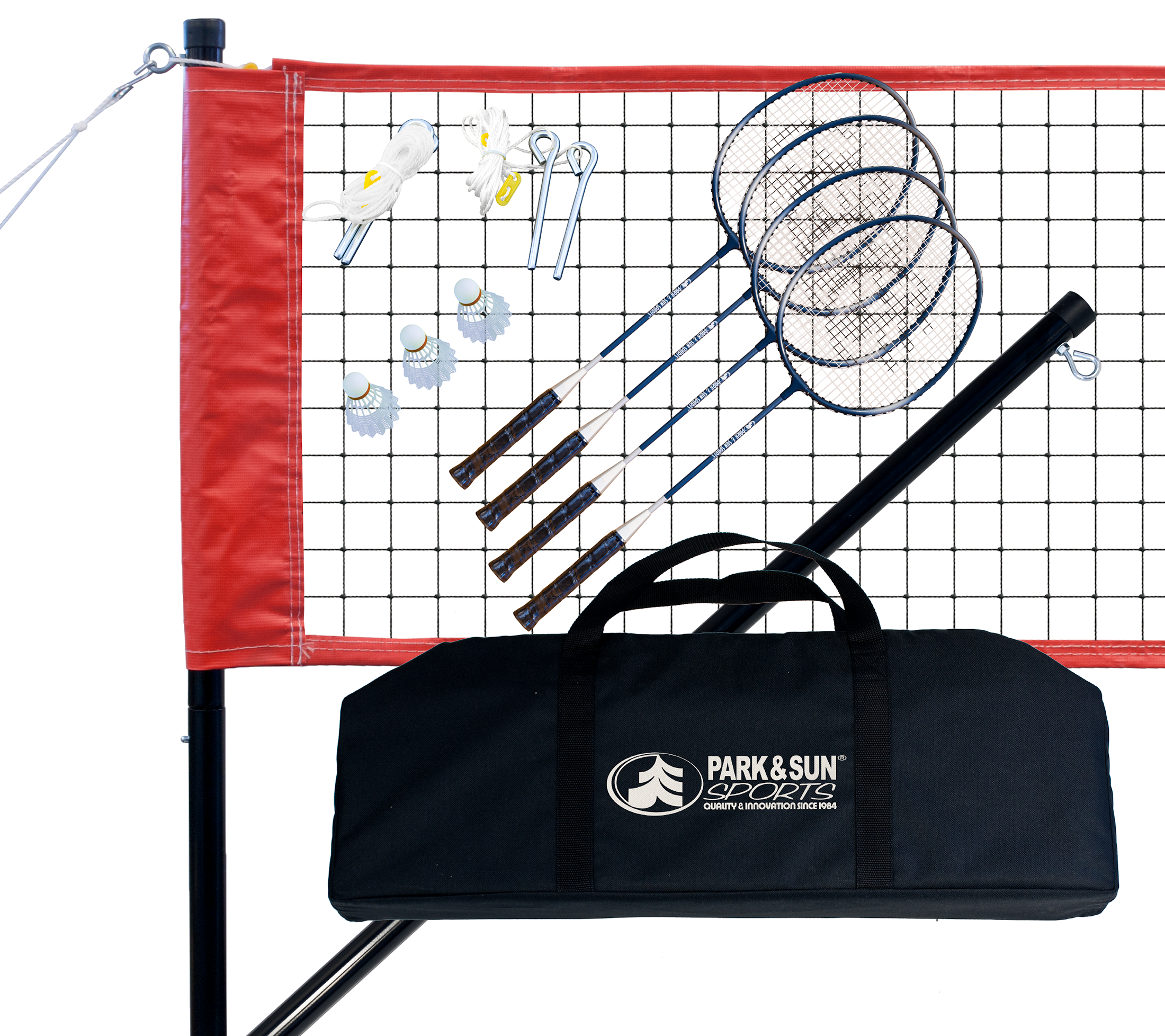 Tournament Series Park & Sun Sports Portable Indoor/Outdoor Badminton Net System with Carrying Bag and Accessories 