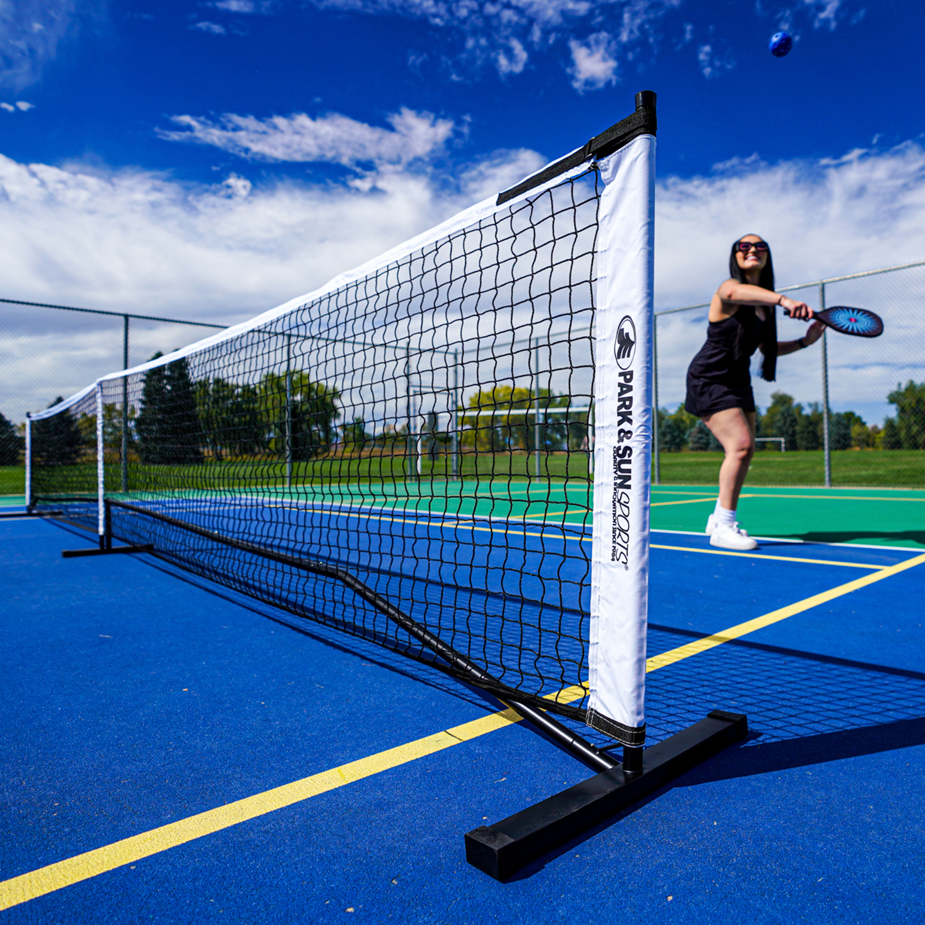 portable pickleball set on solid surfaces
