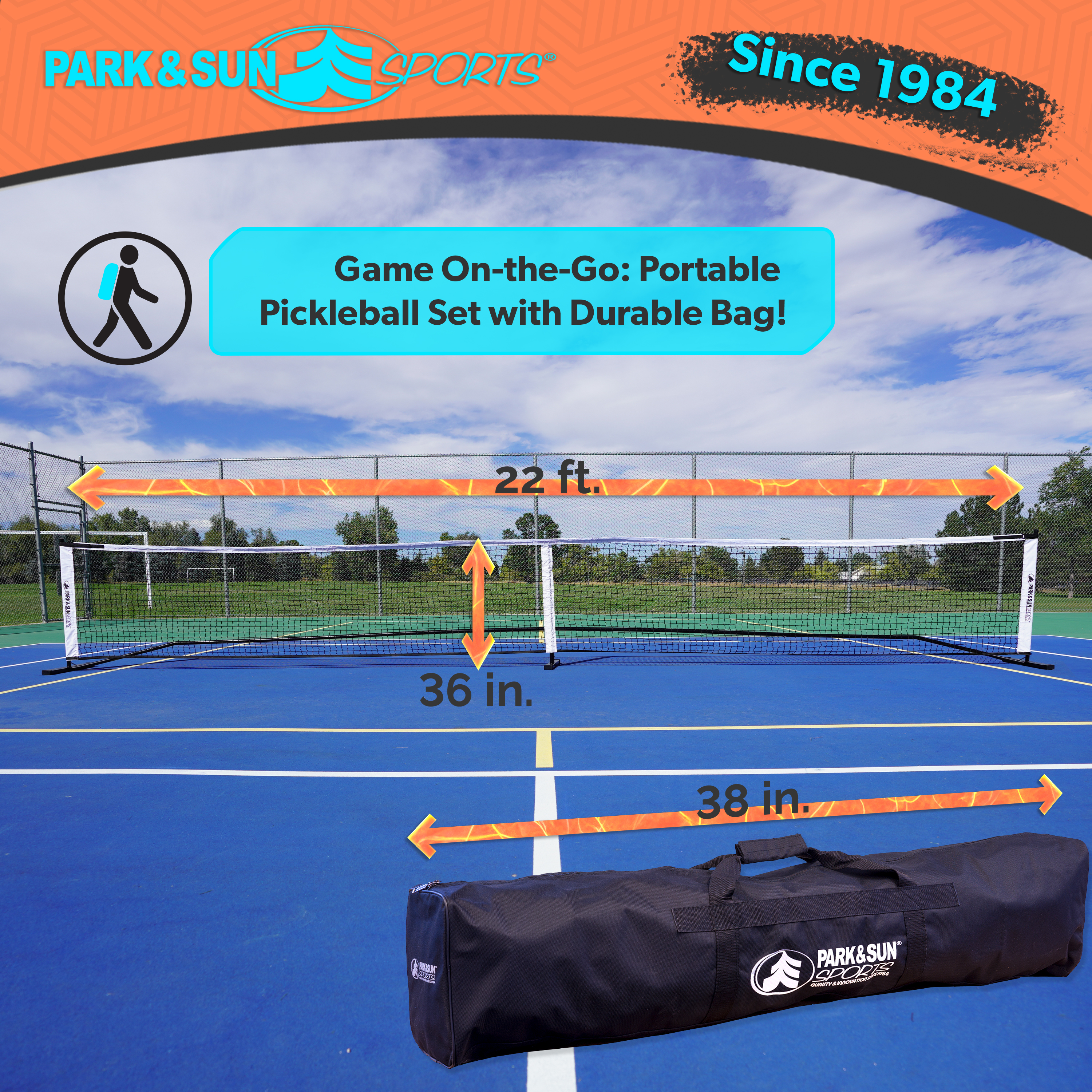 portable pickleball 22 feet set for hard surfaces