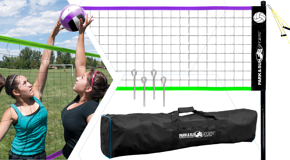 EZ Installed Pro Volleyball Ball Game Kit Stronger Playing Net & Portable Bag 